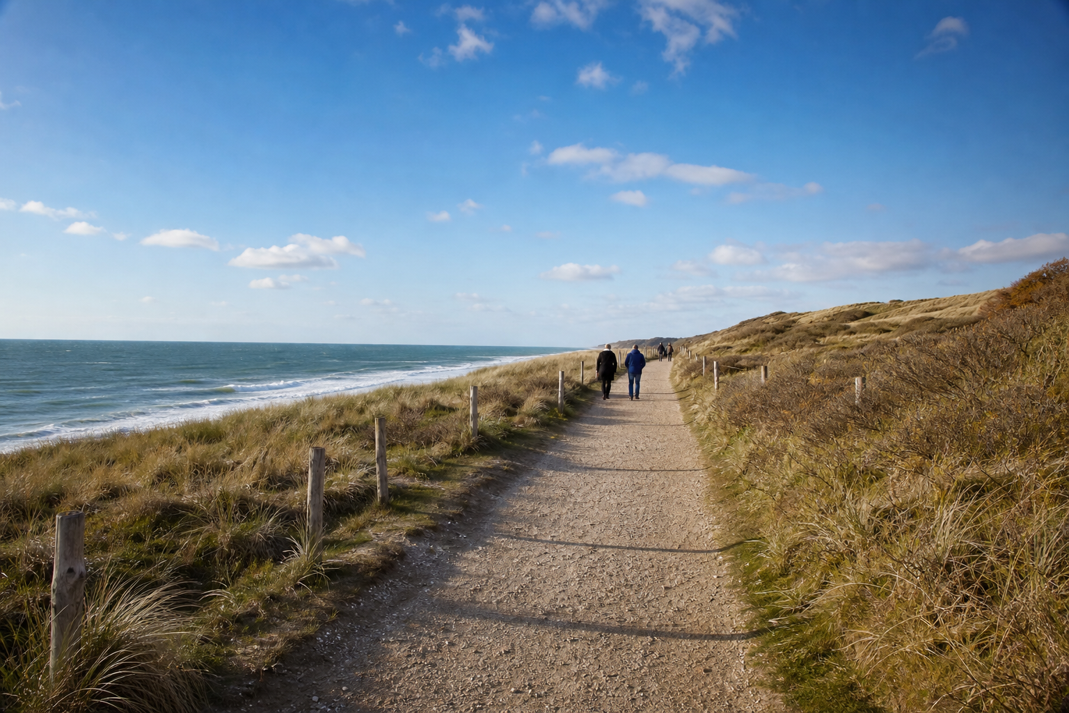 Küstenweg bei Kampen auf Sylt mit Spaziergängern am Sonntag